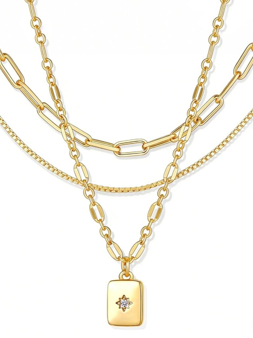 Layered Gold Necklaces for Women Trendy, 3 Pcs 14K Gold Plated Choker Paperclip